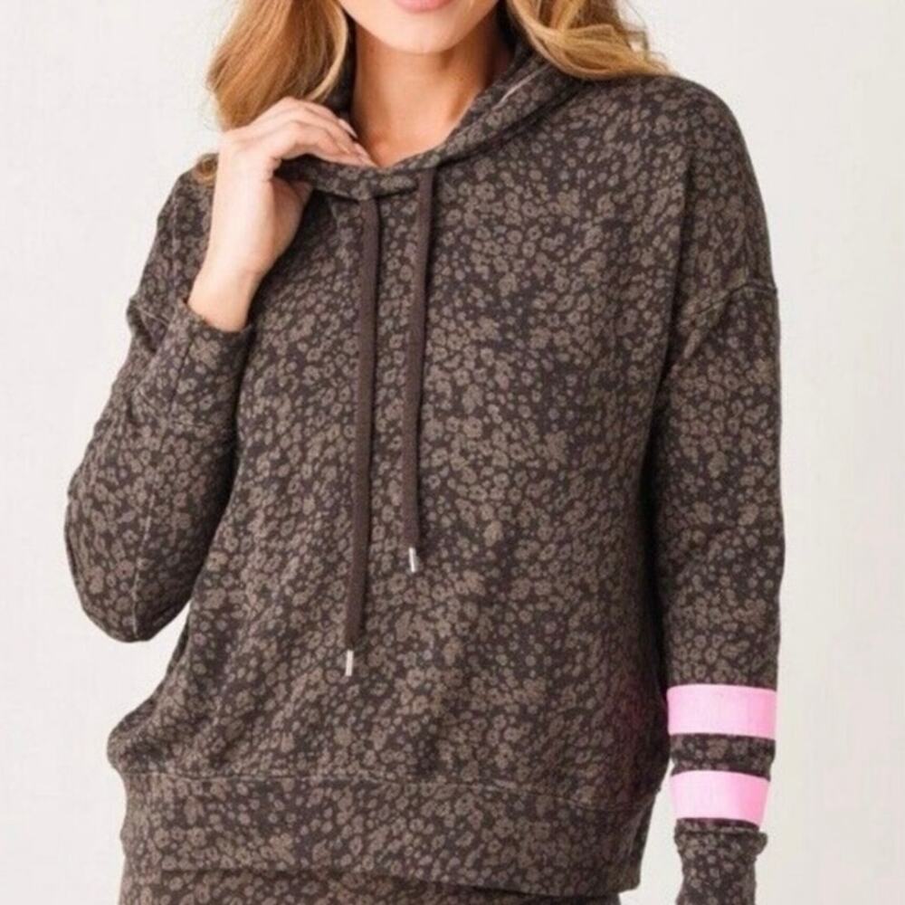 Sundry Brown Leopard Print Hoodie Arm Stripe Animal Y2K Soft Cheetah Small bratz